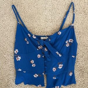 American Eagle Outfitters Blue Tie Front Crop Camisole